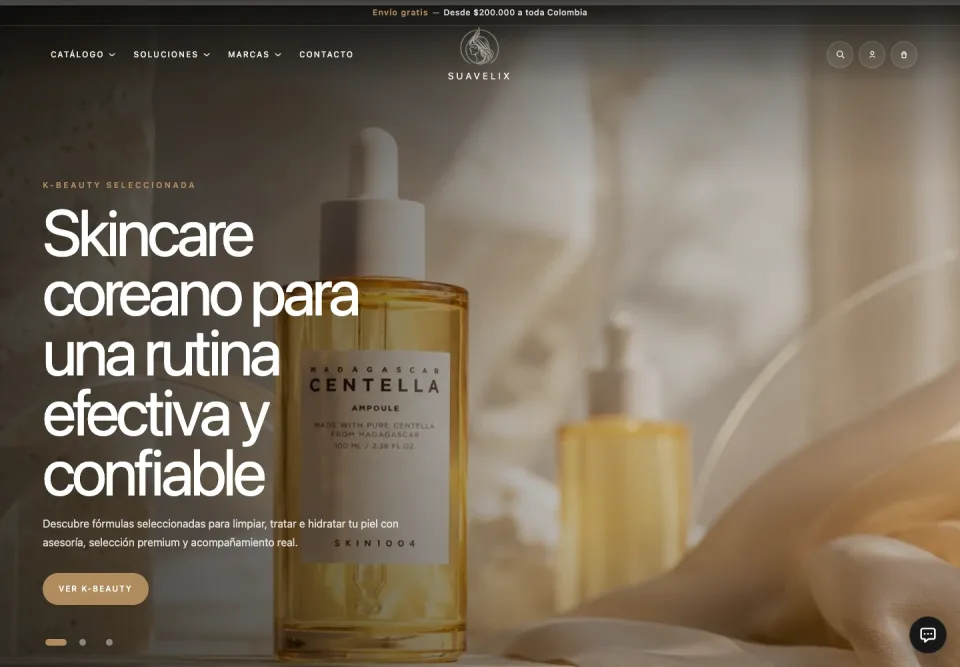 Portada del e-commerce de skincare Suavelix